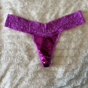 PINK Purple Lace and Sequin Thong